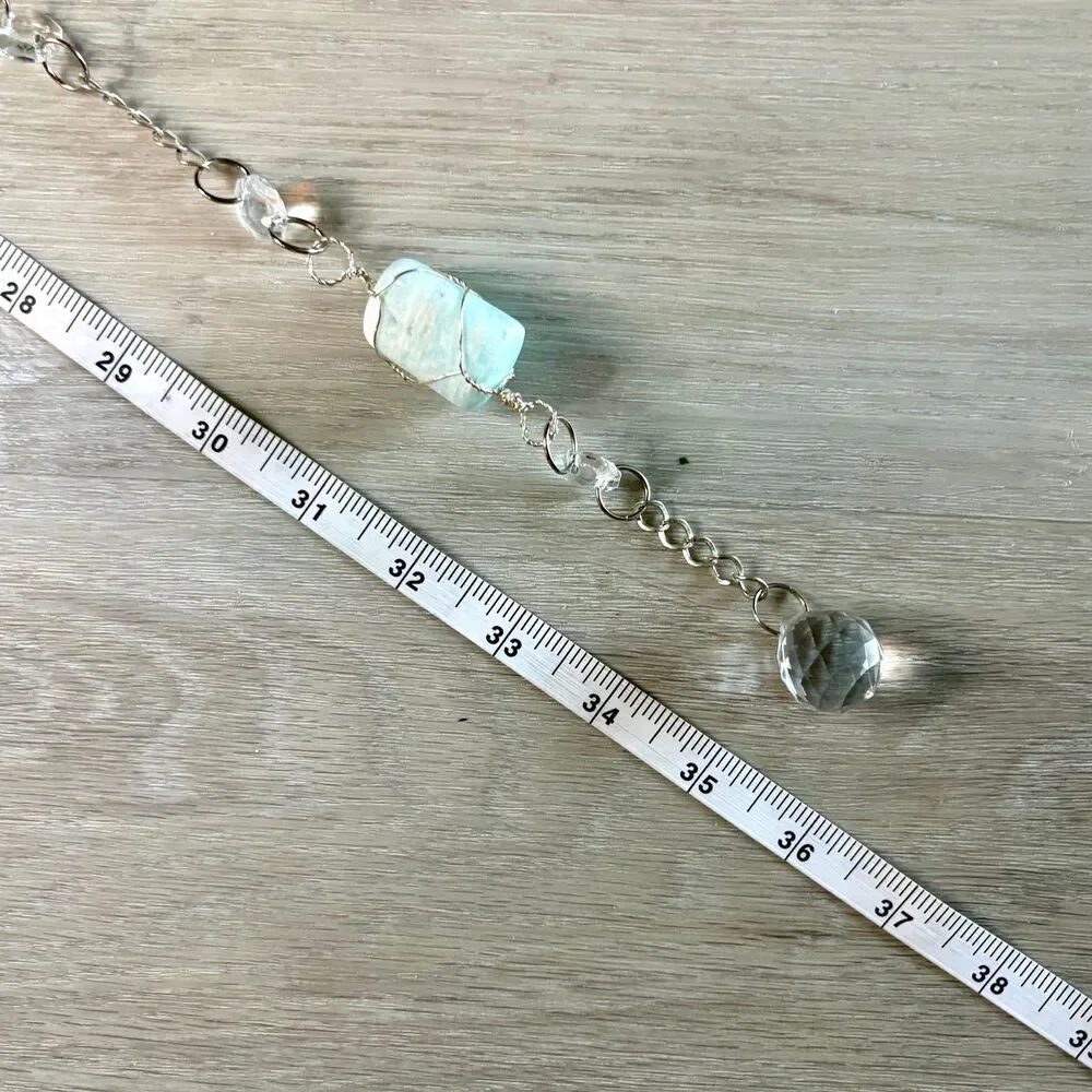 Blue Calcite Hanging | Silver Goddess Charm | Intuition Creativity Stone Decor